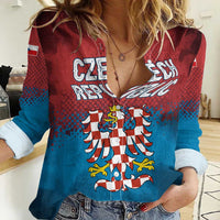 Czech Republic Women Casual Shirt with Blue Red Gradient Design and National Coat of Arms - Wonder Print Shop