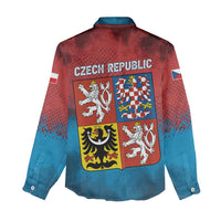 Czech Republic Women Casual Shirt with Blue Red Gradient Design and National Coat of Arms - Wonder Print Shop