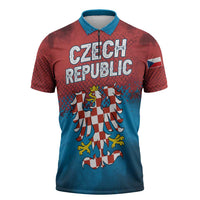 Czech Republic Zipper Polo Shirt with Blue Red Gradient Design and National Coat of Arms - Wonder Print Shop