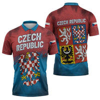 Czech Republic Zipper Polo Shirt with Blue Red Gradient Design and National Coat of Arms - Wonder Print Shop