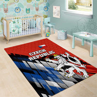 Czech Republic Area Rug with Red Black Blue Brushstroke Design and National Lion - Wonder Print Shop