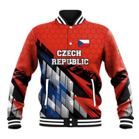 Czech Republic Baseball Jacket with Red Black Blue Brushstroke Design and National Lion - Wonder Print Shop