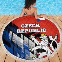 Czech Republic Beach Blanket with Red Black Blue Brushstroke Design and National Lion - Wonder Print Shop