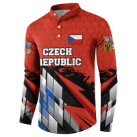 Czech Republic Button Sweatshirt with Red Black Blue Brushstroke Design and National Lion - Wonder Print Shop