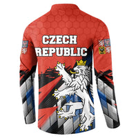 Czech Republic Button Sweatshirt with Red Black Blue Brushstroke Design and National Lion - Wonder Print Shop