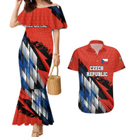 Czech Republic Couples Matching Mermaid Dress and Hawaiian Shirt with Red Black Blue Brushstroke Design and National Lion - Wonder Print Shop