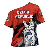Czech Republic Cross Shoulder Shirt with Red Black Blue Brushstroke Design and National Lion - Wonder Print Shop
