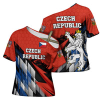 Czech Republic Cross Shoulder Shirt with Red Black Blue Brushstroke Design and National Lion - Wonder Print Shop