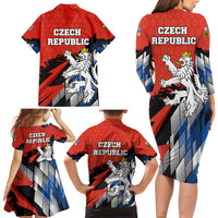 Czech Republic Family Matching Long Sleeve Bodycon Dress and Hawaiian Shirt with Red Black Blue Brushstroke Design and National Lion - Wonder Print Shop