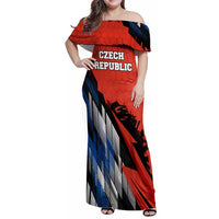 Czech Republic Family Matching Off Shoulder Maxi Dress and Hawaiian Shirt with Red Black Blue Brushstroke Design and National Lion - Wonder Print Shop
