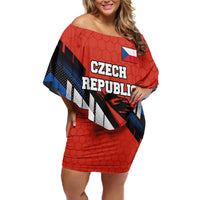 Czech Republic Family Matching Off Shoulder Short Dress and Hawaiian Shirt with Red Black Blue Brushstroke Design and National Lion - Wonder Print Shop