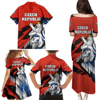 Czech Republic Family Matching Puletasi and Hawaiian Shirt with Red Black Blue Brushstroke Design and National Lion - Wonder Print Shop