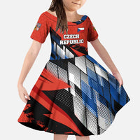 Czech Republic Family Matching Short Sleeve Bodycon Dress and Hawaiian Shirt with Red Black Blue Brushstroke Design and National Lion - Wonder Print Shop