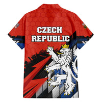 Czech Republic Family Matching Short Sleeve Bodycon Dress and Hawaiian Shirt with Red Black Blue Brushstroke Design and National Lion - Wonder Print Shop