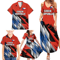 Czech Republic Family Matching Summer Maxi Dress and Hawaiian Shirt with Red Black Blue Brushstroke Design and National Lion - Wonder Print Shop