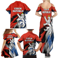 Czech Republic Family Matching Summer Maxi Dress and Hawaiian Shirt with Red Black Blue Brushstroke Design and National Lion - Wonder Print Shop