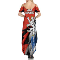 Czech Republic Family Matching Summer Maxi Dress and Hawaiian Shirt with Red Black Blue Brushstroke Design and National Lion - Wonder Print Shop