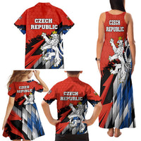 Czech Republic Family Matching Tank Maxi Dress and Hawaiian Shirt with Red Black Blue Brushstroke Design and National Lion - Wonder Print Shop