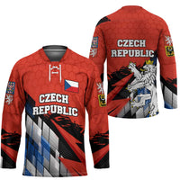 Czech Republic Hockey Jersey with Red Black Blue Brushstroke Design and National Lion - Wonder Print Shop