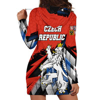 Czech Republic Hoodie Dress with Red Black Blue Brushstroke Design and National Lion - Wonder Print Shop