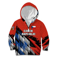 Czech Republic Kid Hoodie with Red Black Blue Brushstroke Design and National Lion - Wonder Print Shop