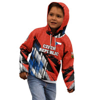 Czech Republic Kid Hoodie with Red Black Blue Brushstroke Design and National Lion - Wonder Print Shop