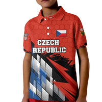 Czech Republic Kid Polo Shirt with Red Black Blue Brushstroke Design and National Lion - Wonder Print Shop