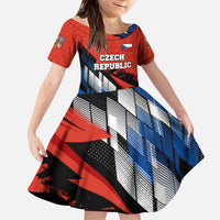 Czech Republic Kid Short Sleeve Dress with Red Black Blue Brushstroke Design and National Lion - Wonder Print Shop