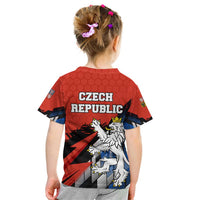 Czech Republic Kid T Shirt with Red Black Blue Brushstroke Design and National Lion - Wonder Print Shop