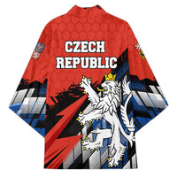 Czech Republic Kimono with Red Black Blue Brushstroke Design and National Lion - Wonder Print Shop