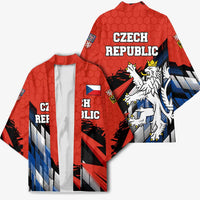 Czech Republic Kimono with Red Black Blue Brushstroke Design and National Lion - Wonder Print Shop
