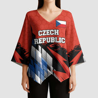 Czech Republic Kimono Sleeve Blouse with Red Black Blue Brushstroke Design and National Lion - Wonder Print Shop