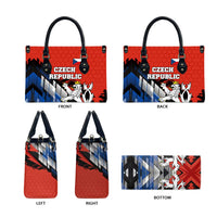 Czech Republic Leather Bag with Red Black Blue Brushstroke Design and National Lion - Wonder Print Shop
