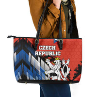 Czech Republic Leather Tote Bag with Red Black Blue Brushstroke Design and National Lion - Wonder Print Shop
