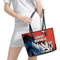 Czech Republic Leather Tote Bag with Red Black Blue Brushstroke Design and National Lion - Wonder Print Shop