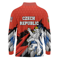 Czech Republic Long Sleeve Polo Shirt with Red Black Blue Brushstroke Design and National Lion - Wonder Print Shop