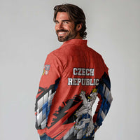 Czech Republic Long Sleeve Polo Shirt with Red Black Blue Brushstroke Design and National Lion - Wonder Print Shop