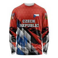 Czech Republic Long Sleeve Shirt with Red Black Blue Brushstroke Design and National Lion - Wonder Print Shop