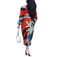 Czech Republic Off The Shoulder Long Sleeve Dress with Red Black Blue Brushstroke Design and National Lion - Wonder Print Shop