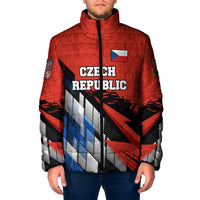 Czech Republic Padded Jacket with Red Black Blue Brushstroke Design and National Lion - Wonder Print Shop