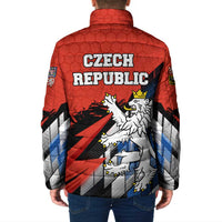 Czech Republic Padded Jacket with Red Black Blue Brushstroke Design and National Lion - Wonder Print Shop