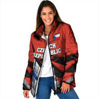 Czech Republic Padded Jacket with Red Black Blue Brushstroke Design and National Lion - Wonder Print Shop