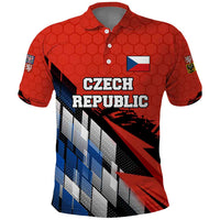 Czech Republic Polo Shirt with Red Black Blue Brushstroke Design and National Lion - Wonder Print Shop