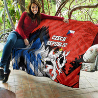 Czech Republic Quilt with Red Black Blue Brushstroke Design and National Lion - Wonder Print Shop