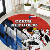 Czech Republic Round Carpet with Red Black Blue Brushstroke Design and National Lion - Wonder Print Shop