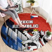 Czech Republic Round Carpet with Red Black Blue Brushstroke Design and National Lion - Wonder Print Shop