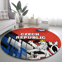 Czech Republic Round Carpet with Red Black Blue Brushstroke Design and National Lion - Wonder Print Shop