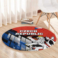 Czech Republic Round Carpet with Red Black Blue Brushstroke Design and National Lion - Wonder Print Shop