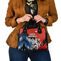 Czech Republic Shoulder Handbag with Red Black Blue Brushstroke Design and National Lion - Wonder Print Shop