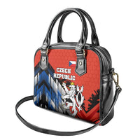 Czech Republic Shoulder Handbag with Red Black Blue Brushstroke Design and National Lion - Wonder Print Shop